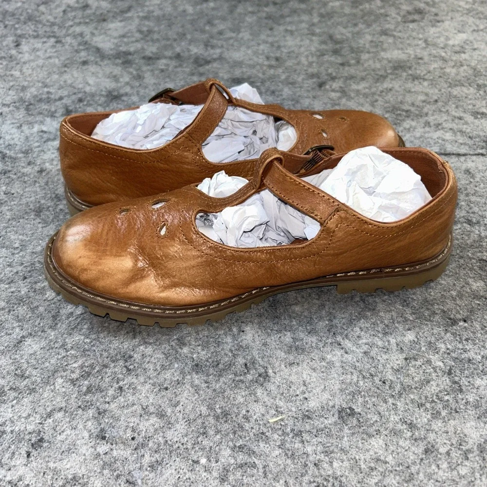 ZARA Leather Mary Jane Shoes Girls 36/4 Brown Cut-Out Buckle Low Top